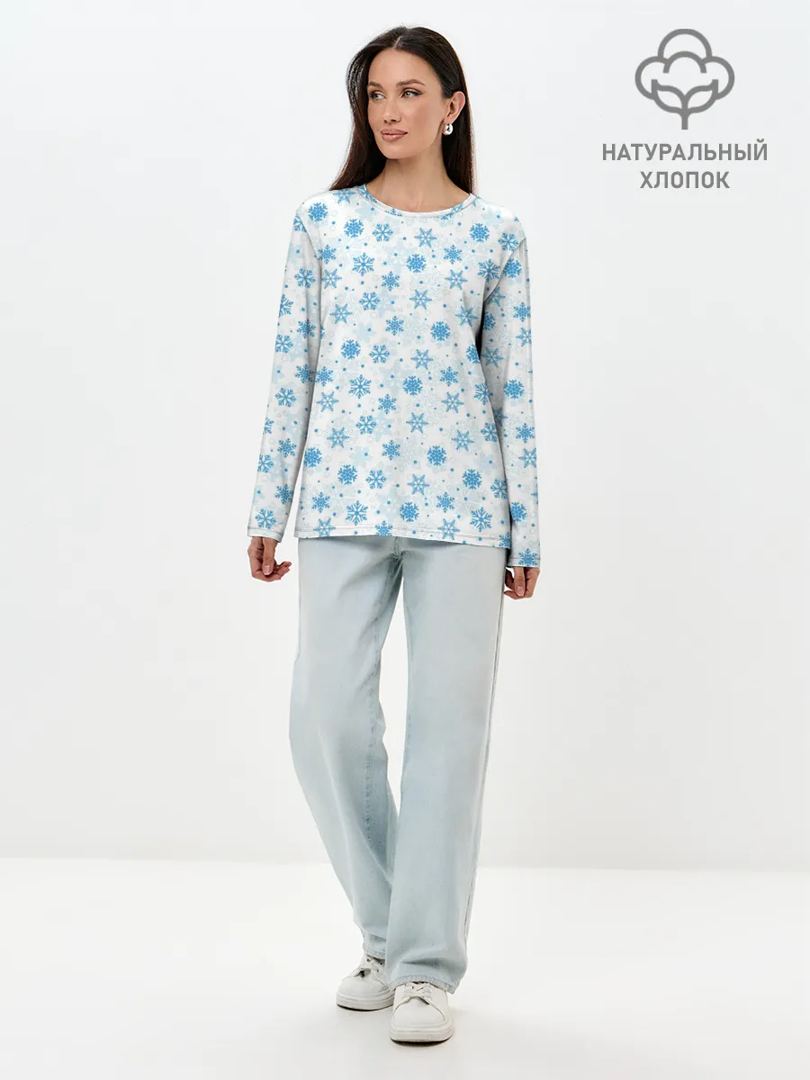 Лонгслив женский. Хлопок / Снежинки