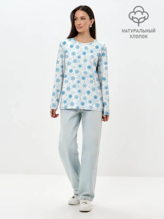 Лонгслив женский. Хлопок / Снежинки