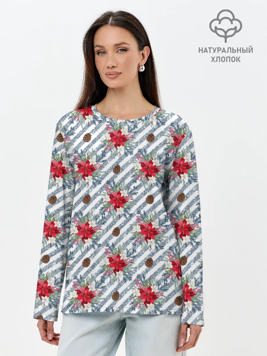 Лонгслив женский. Хлопок / Новогодние украшения и блестки