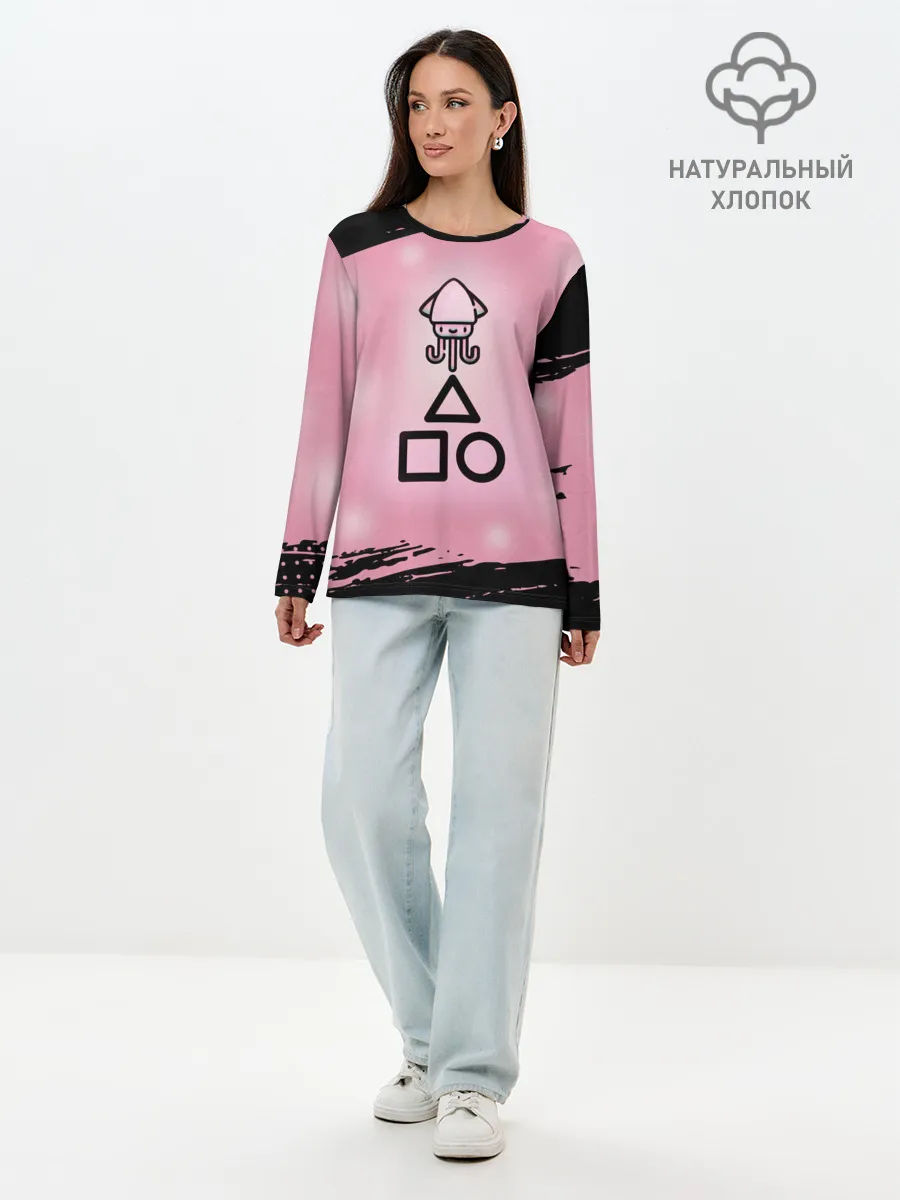 Лонгслив женский. Хлопок / МИЛЫЙ КАЛЬМАР | ТРЕУГОЛЬНИК КВАДРАТ КРУГ