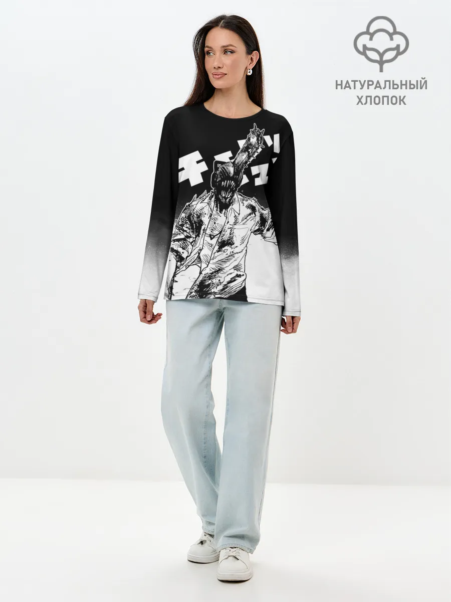 Лонгслив женский. Хлопок / Человек-бензопила