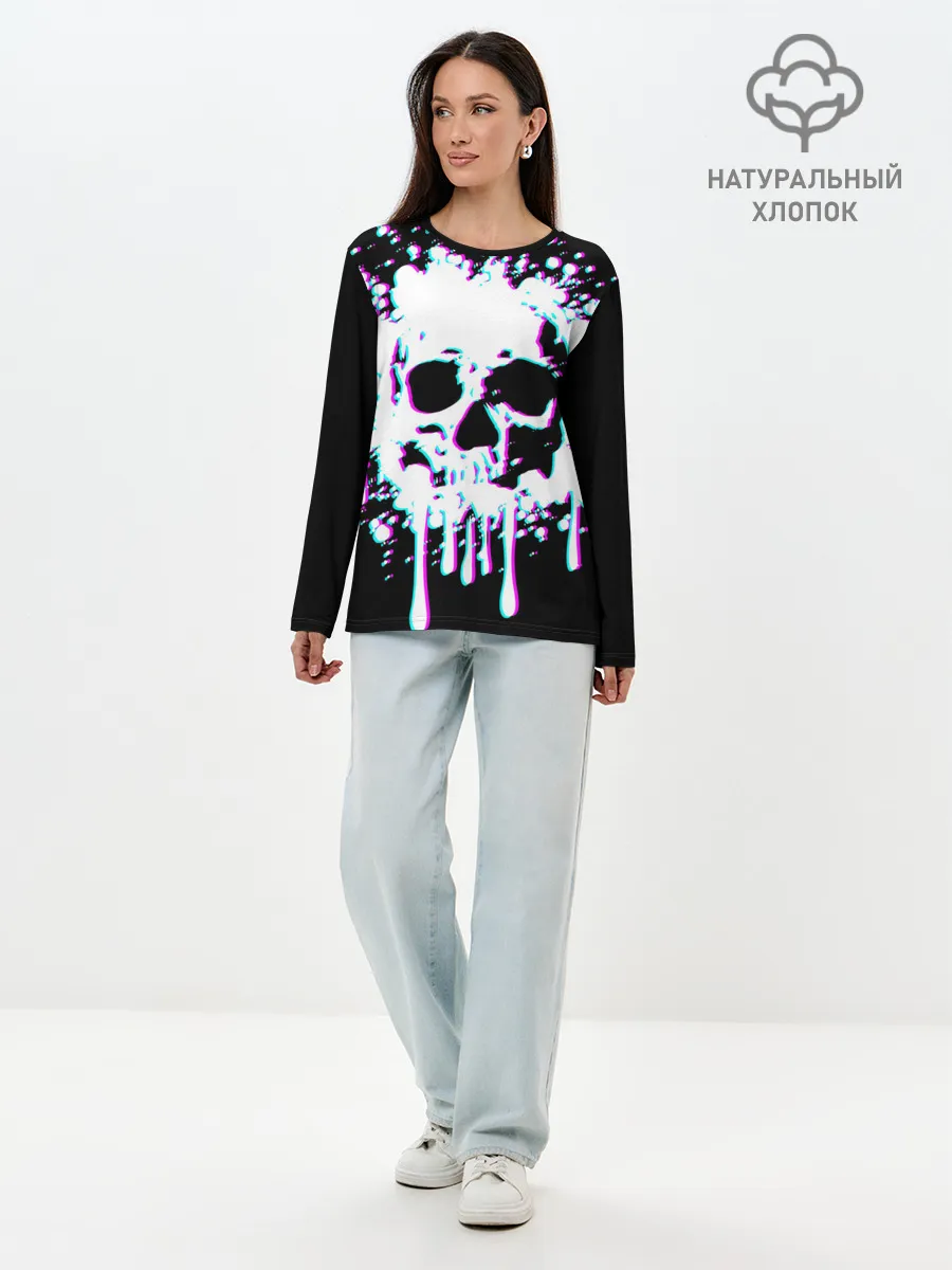 Лонгслив женский. Хлопок / Мерцающий череп