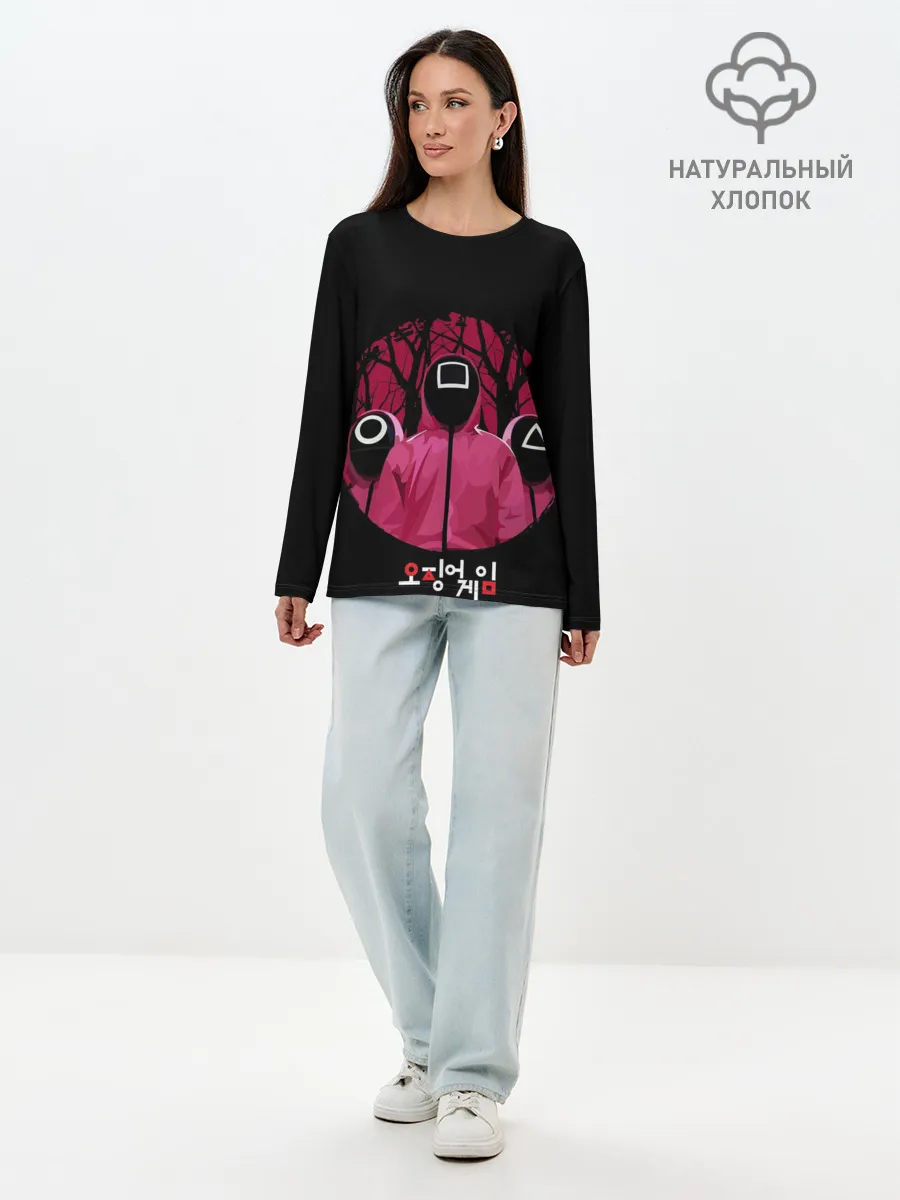 Лонгслив женский. Хлопок / Игра в кальмара Маски