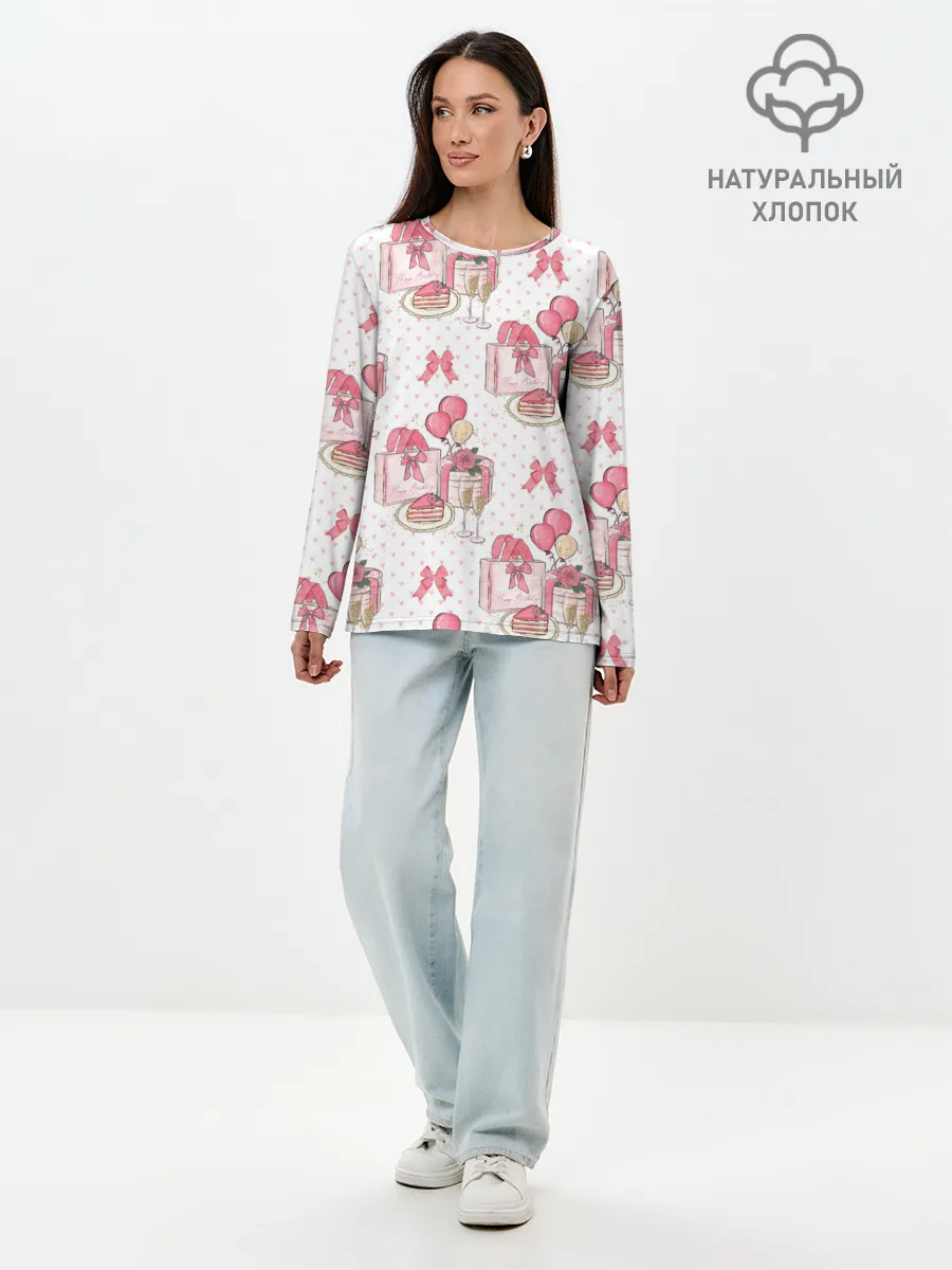 Лонгслив женский. Хлопок / Счастливый день рождения