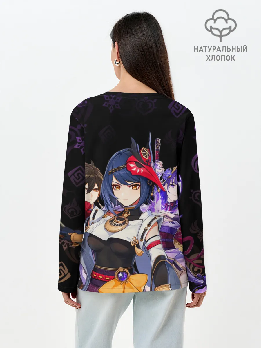 Лонгслив женский. Хлопок / Genshin Impact: Сара, Чжун Ли, Сёгун Райдэн