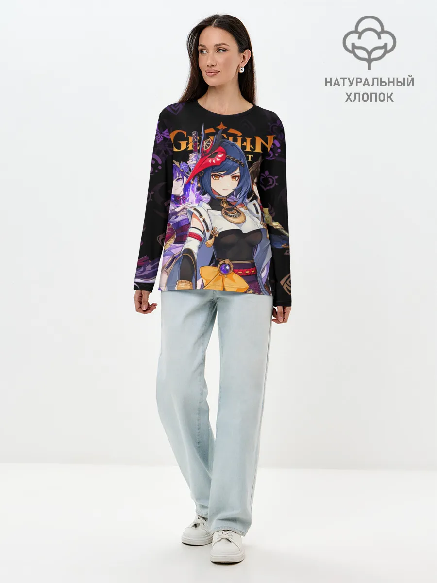 Лонгслив женский. Хлопок / Genshin Impact: Сара, Чжун Ли, Сёгун Райдэн