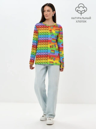 Лонгслив женский. Хлопок / POP IT СМАЙЛЫ