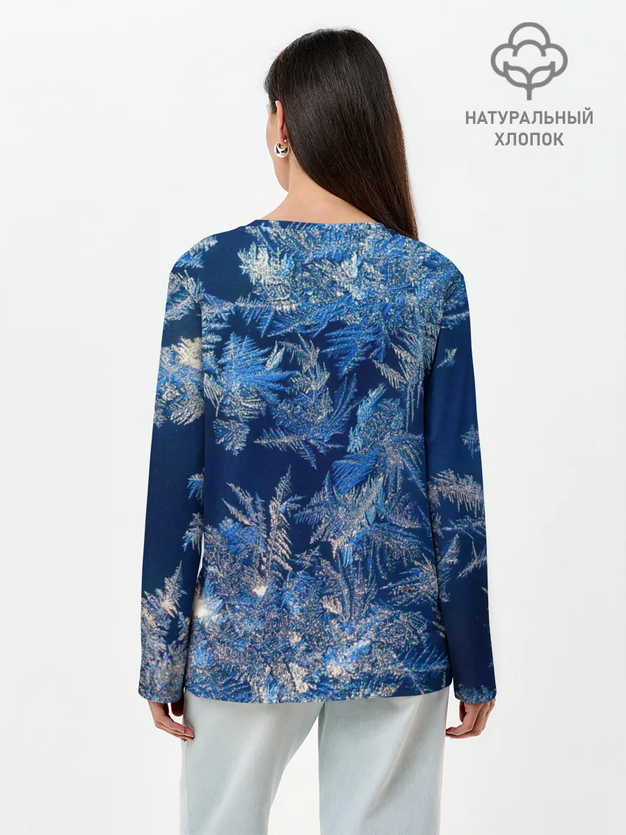 Лонгслив женский. Хлопок / Снежинки макро snowflakes macro