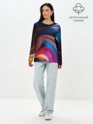 Лонгслив женский. Хлопок / Цветные неоновые волны