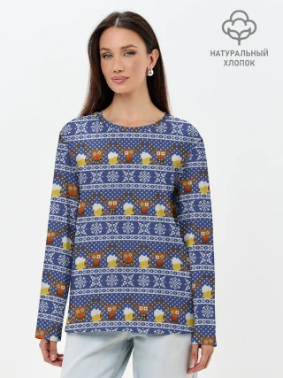 Лонгслив женский. Хлопок / Олени отдыхают