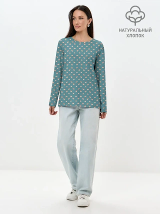 Лонгслив женский. Хлопок / Паттерн хомячков