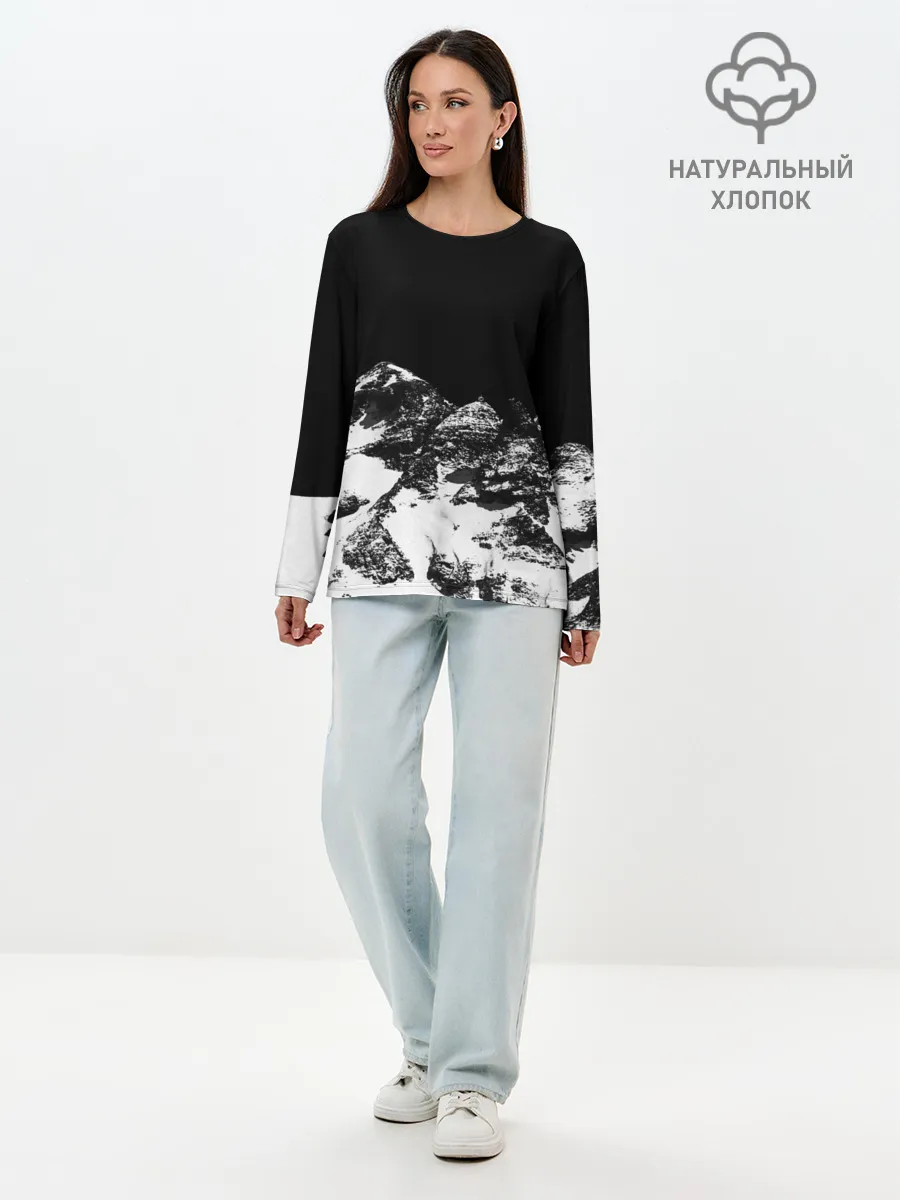 Лонгслив женский. Хлопок / ГОРЫ Ч/Б