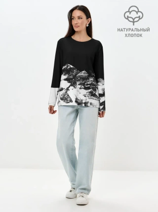 Лонгслив женский. Хлопок / ГОРЫ Ч/Б