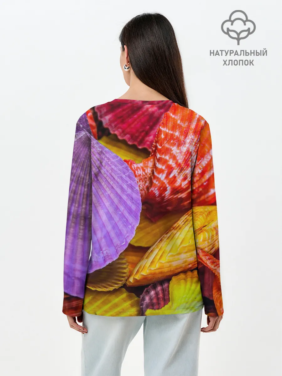 Лонгслив женский. Хлопок / Разноцветные ракушки multicolored seashells