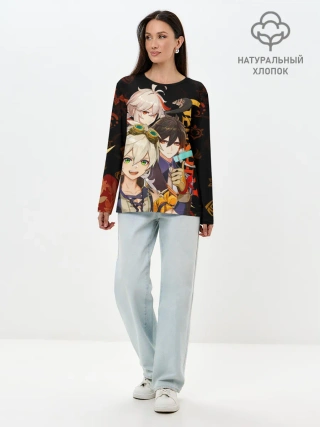 Лонгслив женский. Хлопок / Genshin Impact: Беннет, Чжун Ли, Кадзуха