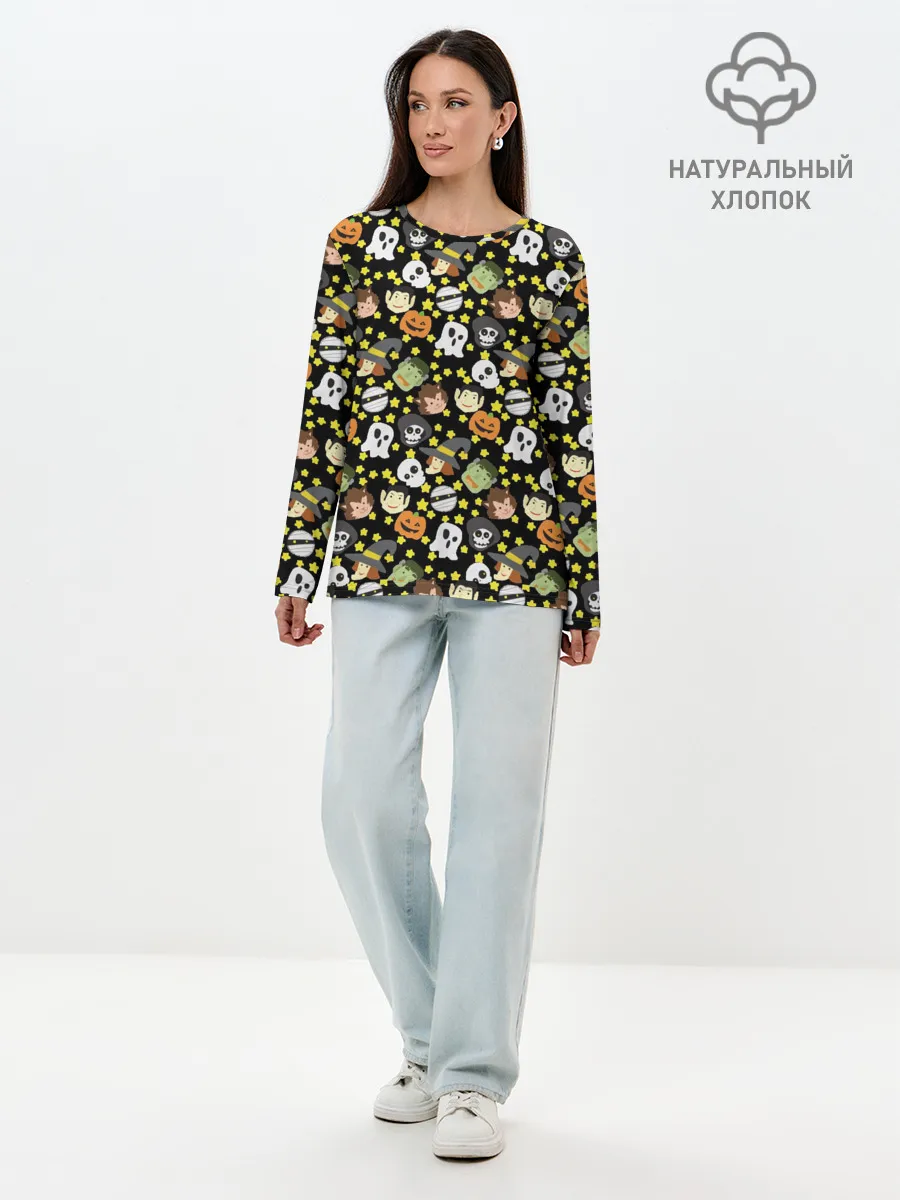 Лонгслив женский. Хлопок / персонажи и хэллоуин