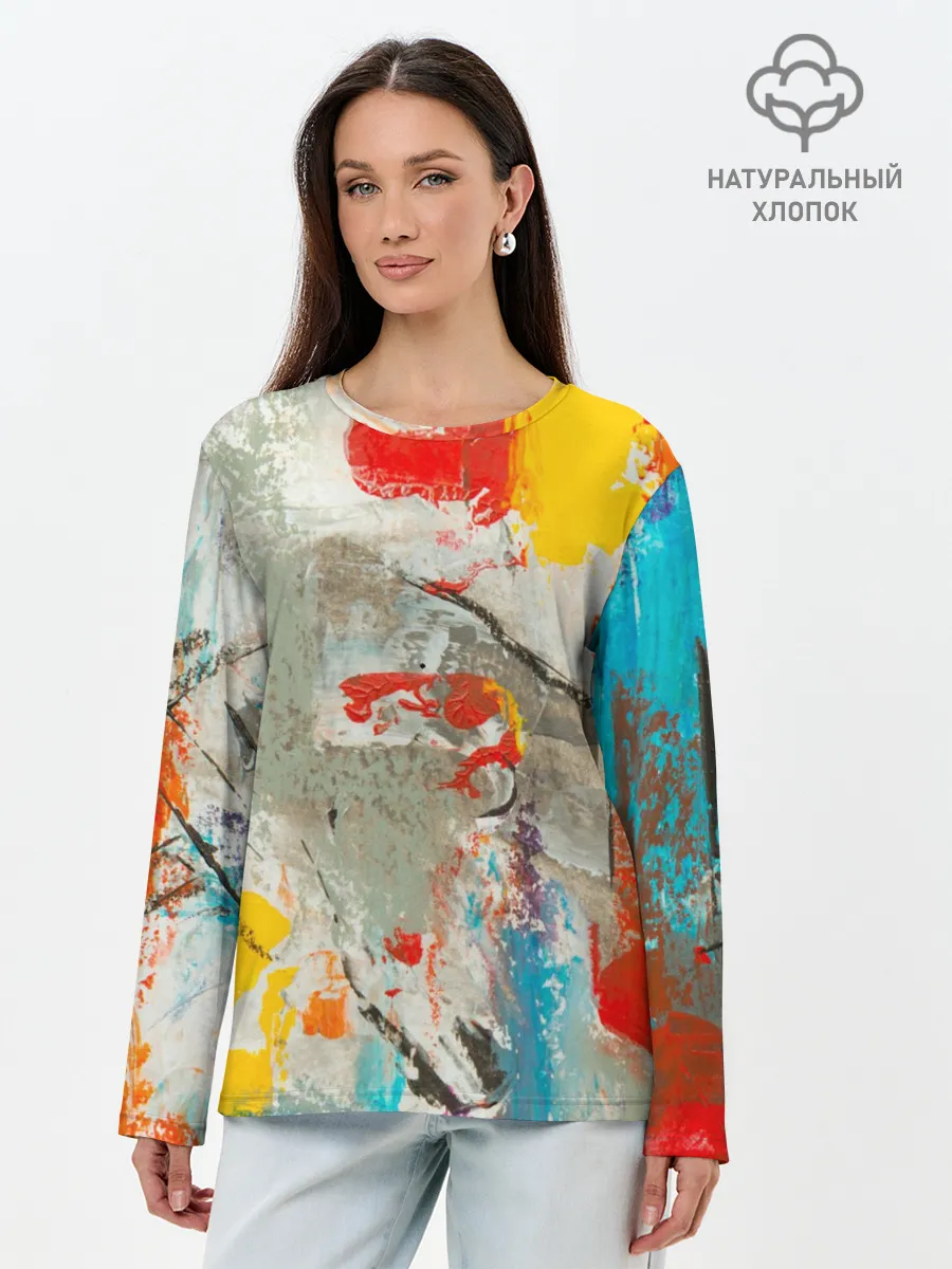 Лонгслив женский. Хлопок / Буйство красок 3D