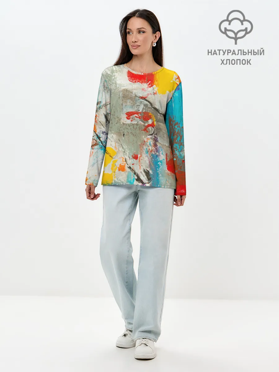 Лонгслив женский. Хлопок / Буйство красок 3D
