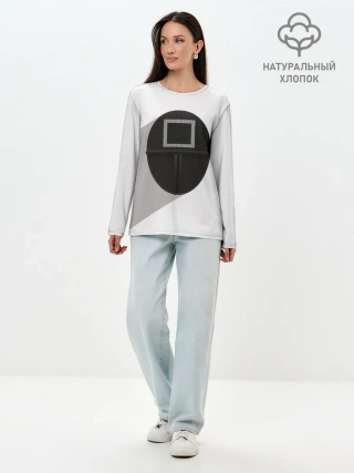 Лонгслив женский. Хлопок / ИГРА В КАЛЬМАРА КВАДРАТ | SQUID GAME