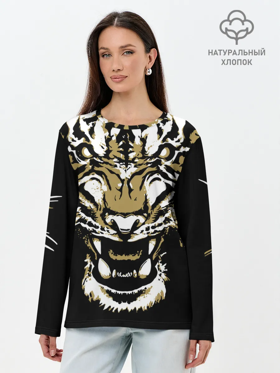 Лонгслив женский. Хлопок / Рычание джунглей