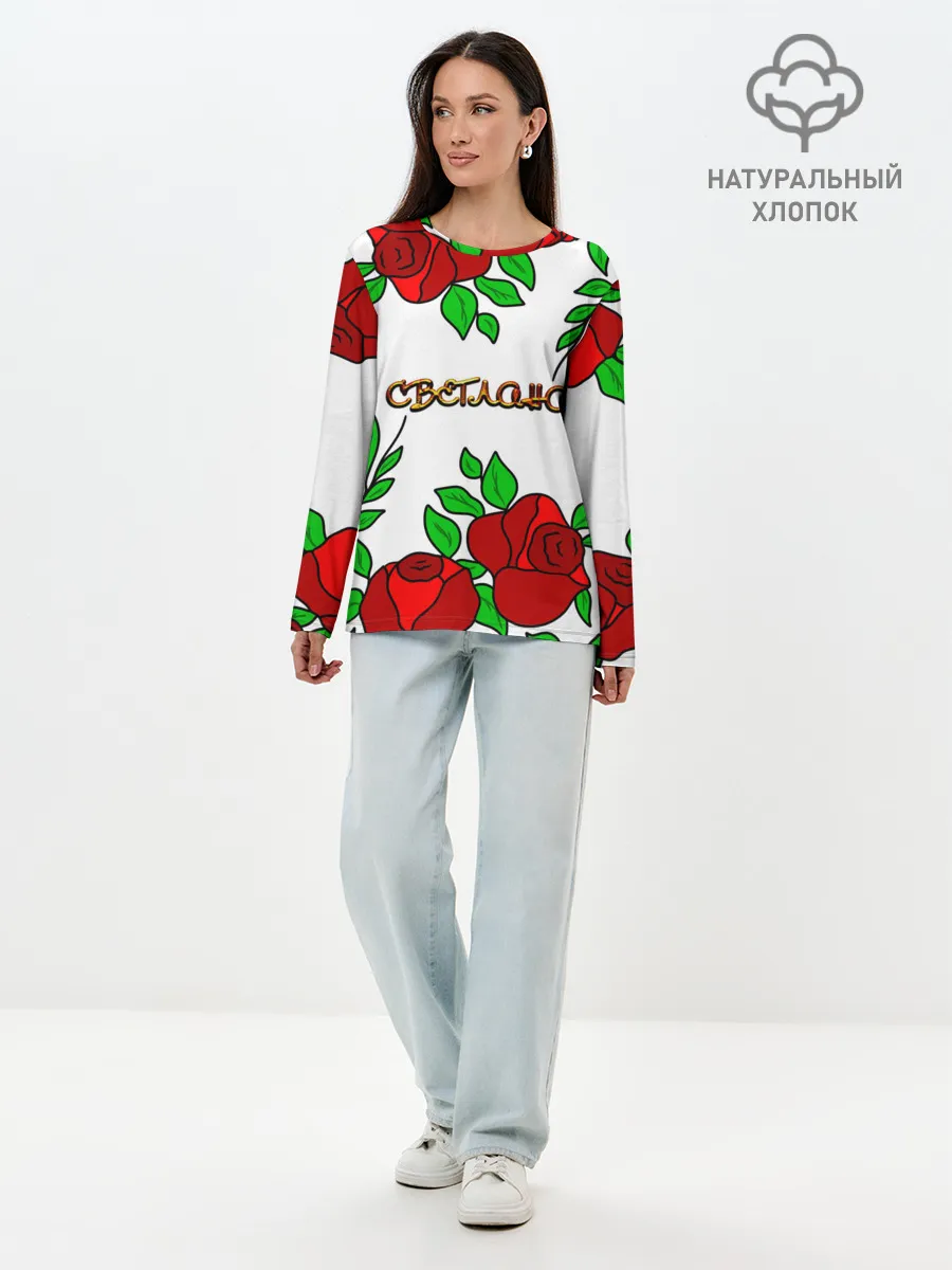 Лонгслив женский. Хлопок / Светлана в розах