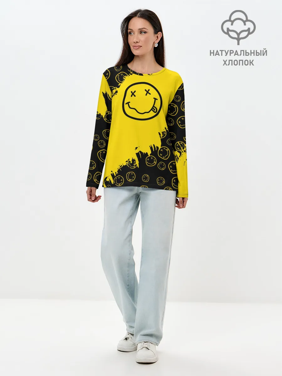Лонгслив женский. Хлопок / Nirvana Smile | Нирвана Рваный Паттерн