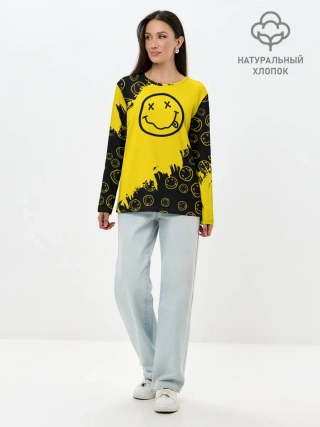 Лонгслив женский. Хлопок / Nirvana Smile | Нирвана Рваный Паттерн