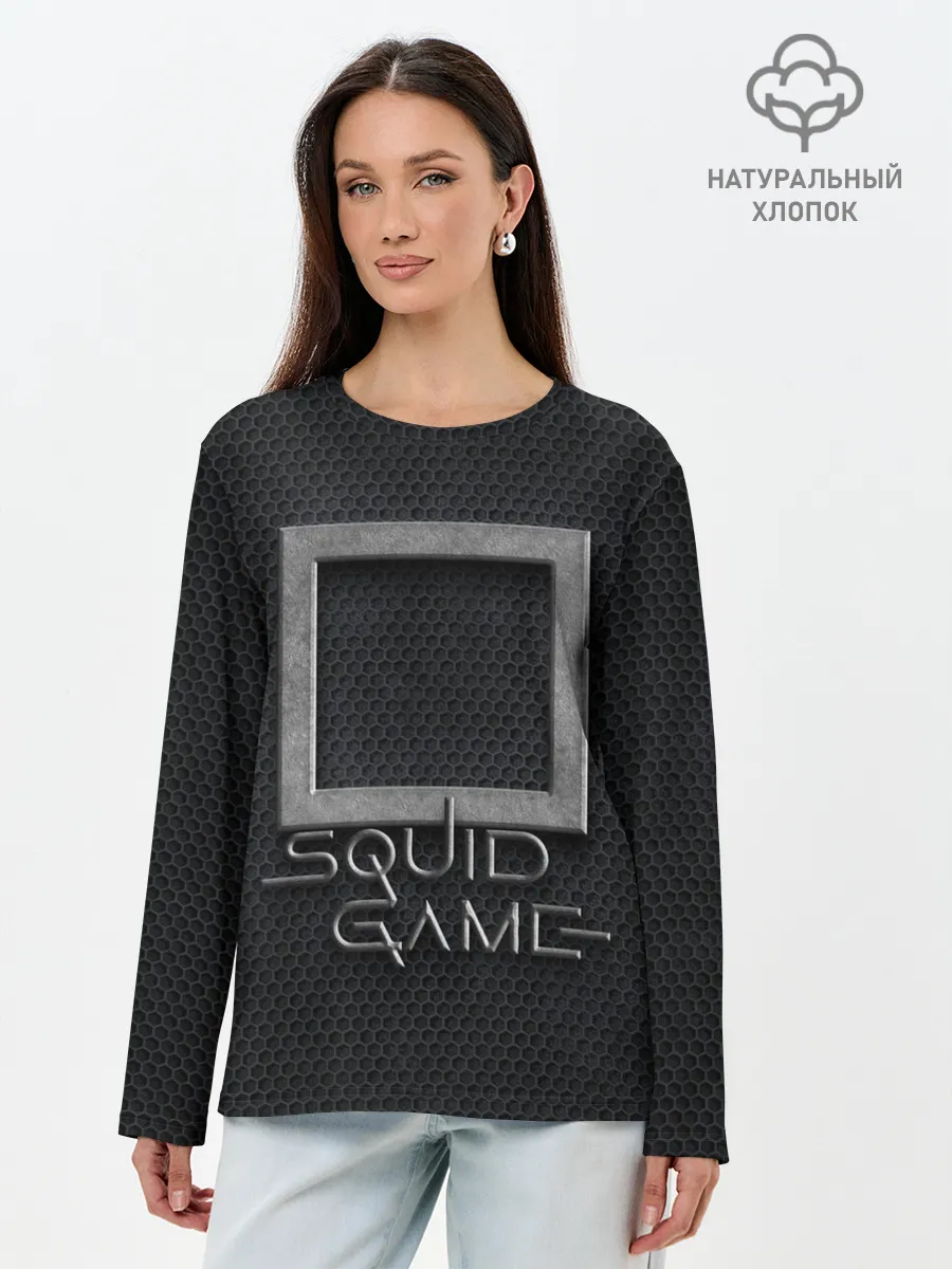 Лонгслив женский. Хлопок / ИГРА В КАЛЬМАРА СИМВОЛ КВАДРАТ | SQUID GAME