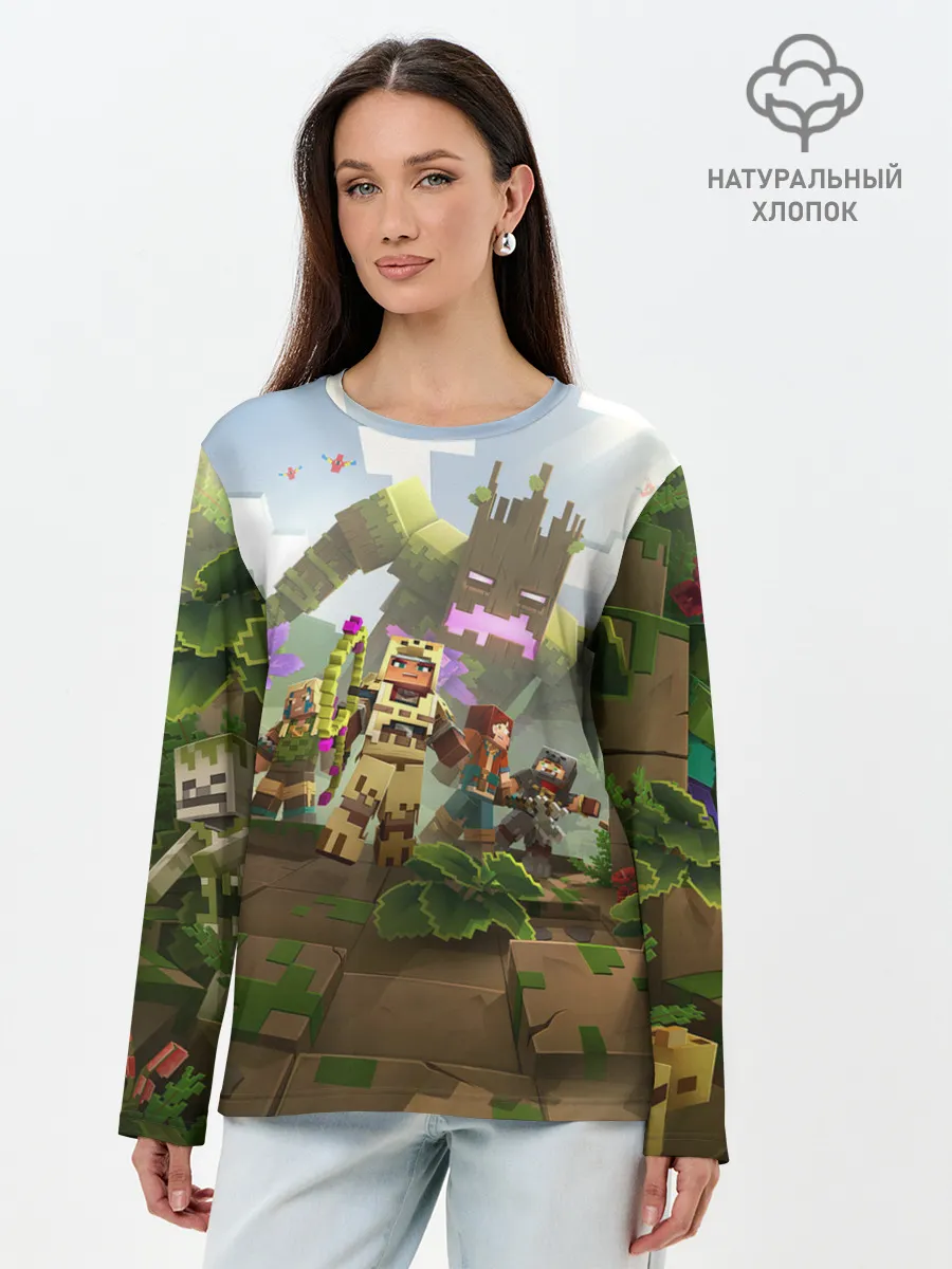 Лонгслив женский. Хлопок / МАЙНКРАФТ ГЕРОИ ПРОТИВ ЗЛА