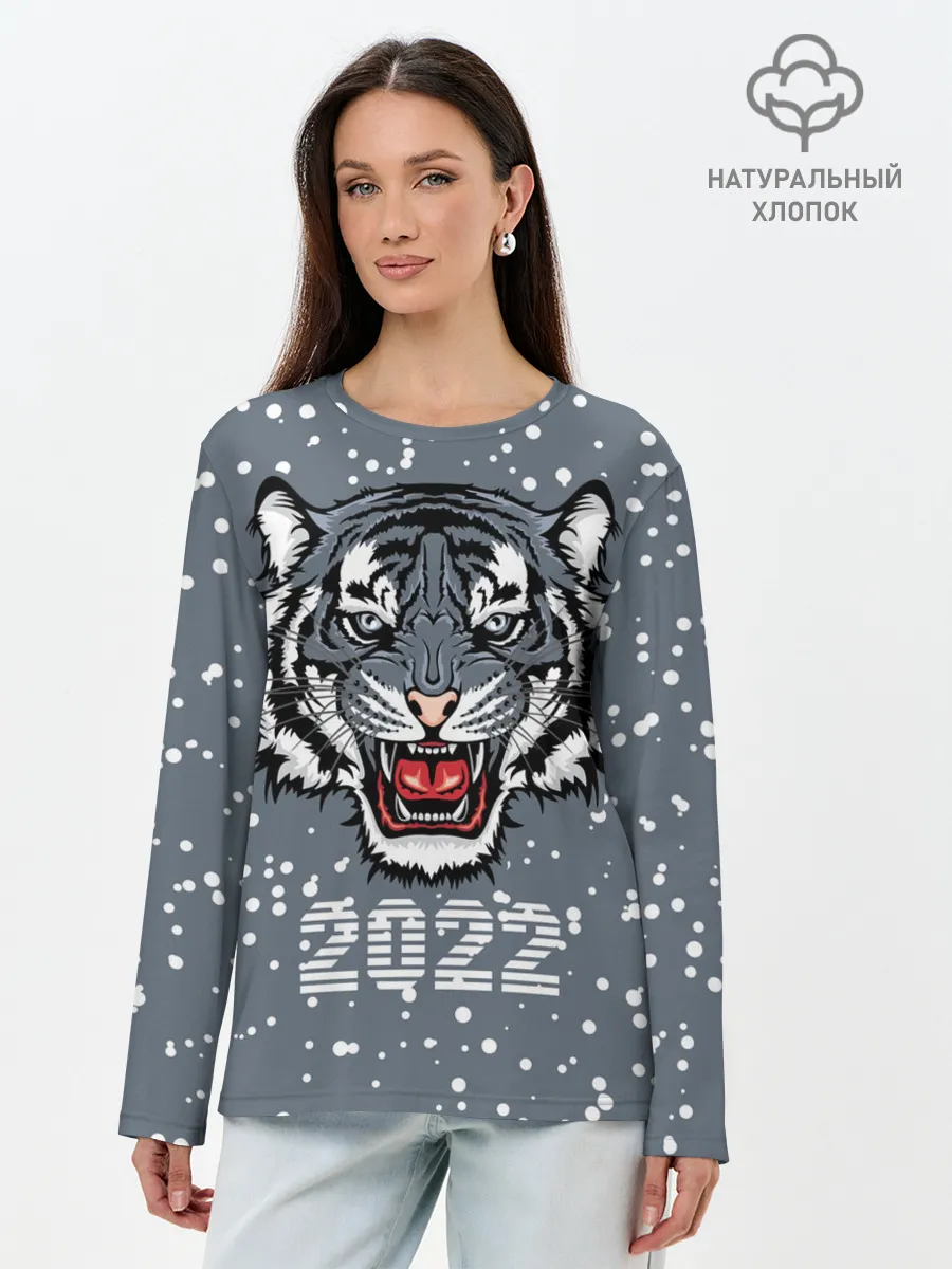 Лонгслив женский. Хлопок / Водяной тигр 2022