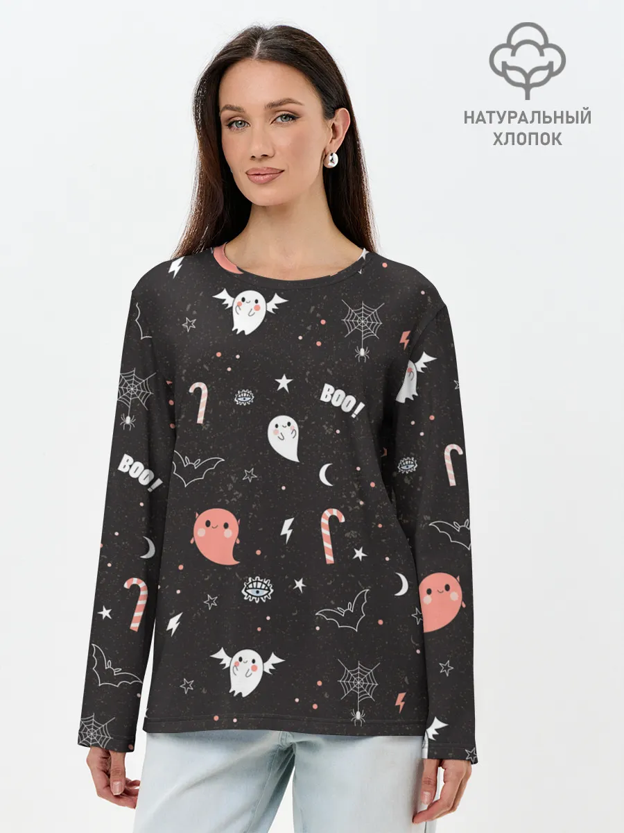 Лонгслив женский. Хлопок / Halloween Dark