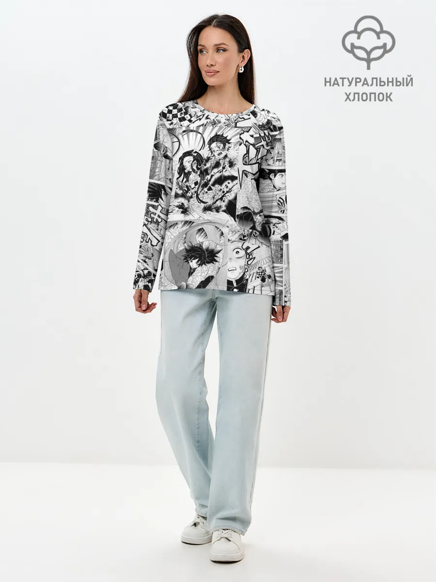 Лонгслив женский. Хлопок / Клинок, рассекающий демонов, МАНГА