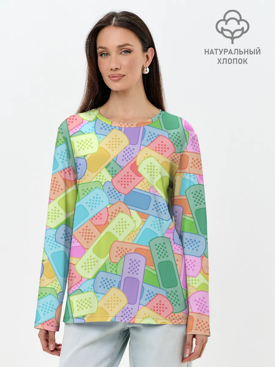 Лонгслив женский. Хлопок / Цветные пластыри