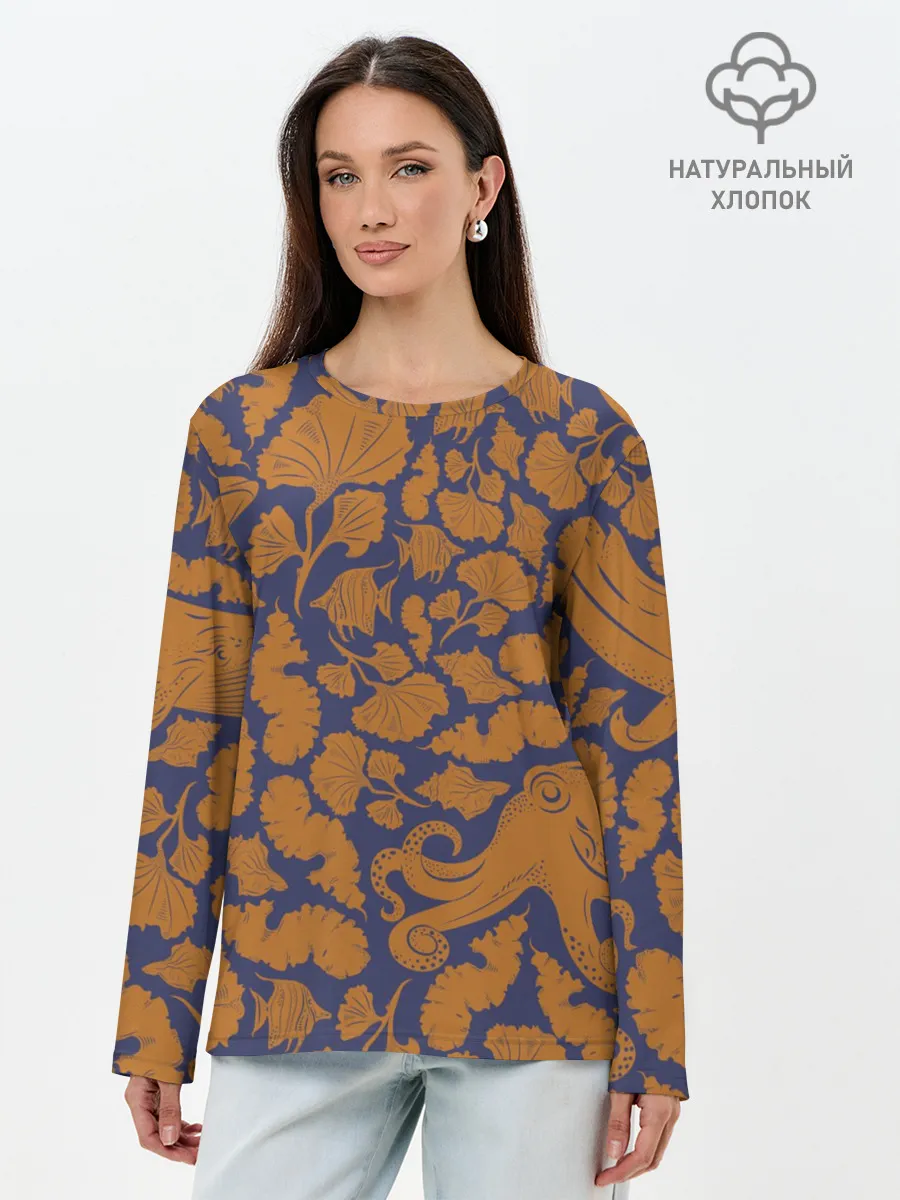 Лонгслив женский. Хлопок / Морская гуашь