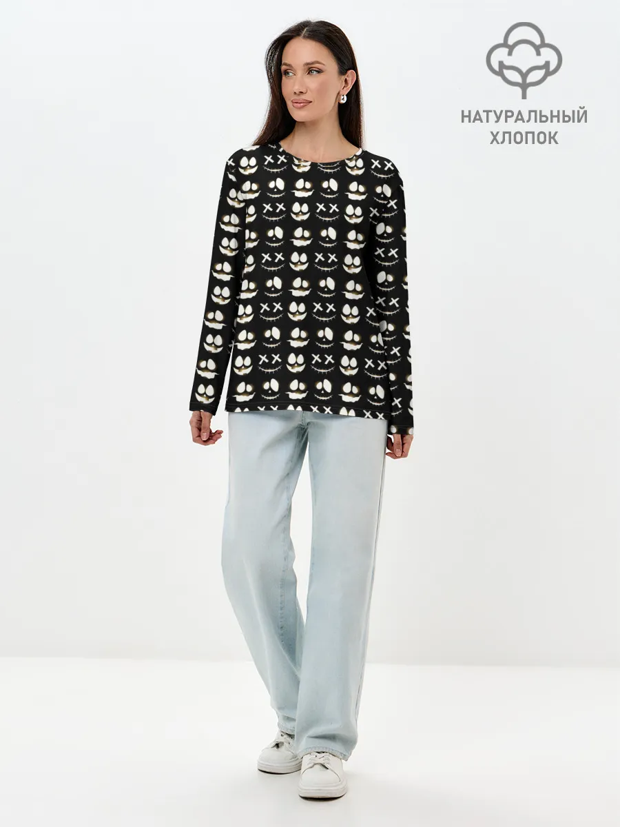 Лонгслив женский. Хлопок / Прикольные смайлы Хэллоуин 2 / Halloween 2