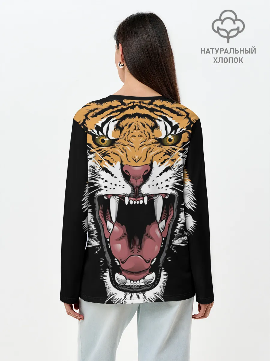 Лонгслив женский. Хлопок / Оскал амурского тигра