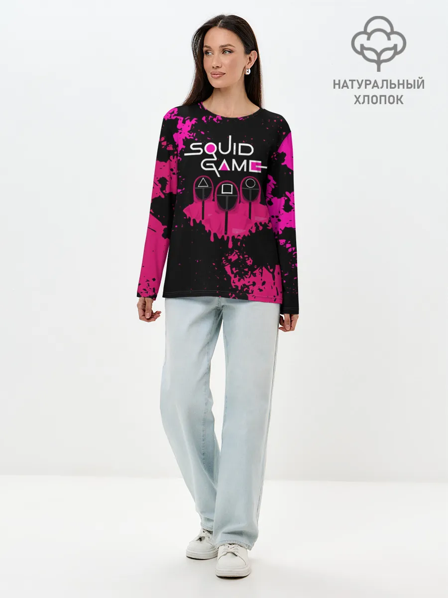 Лонгслив женский. Хлопок / Squid Game брызги красок стража.