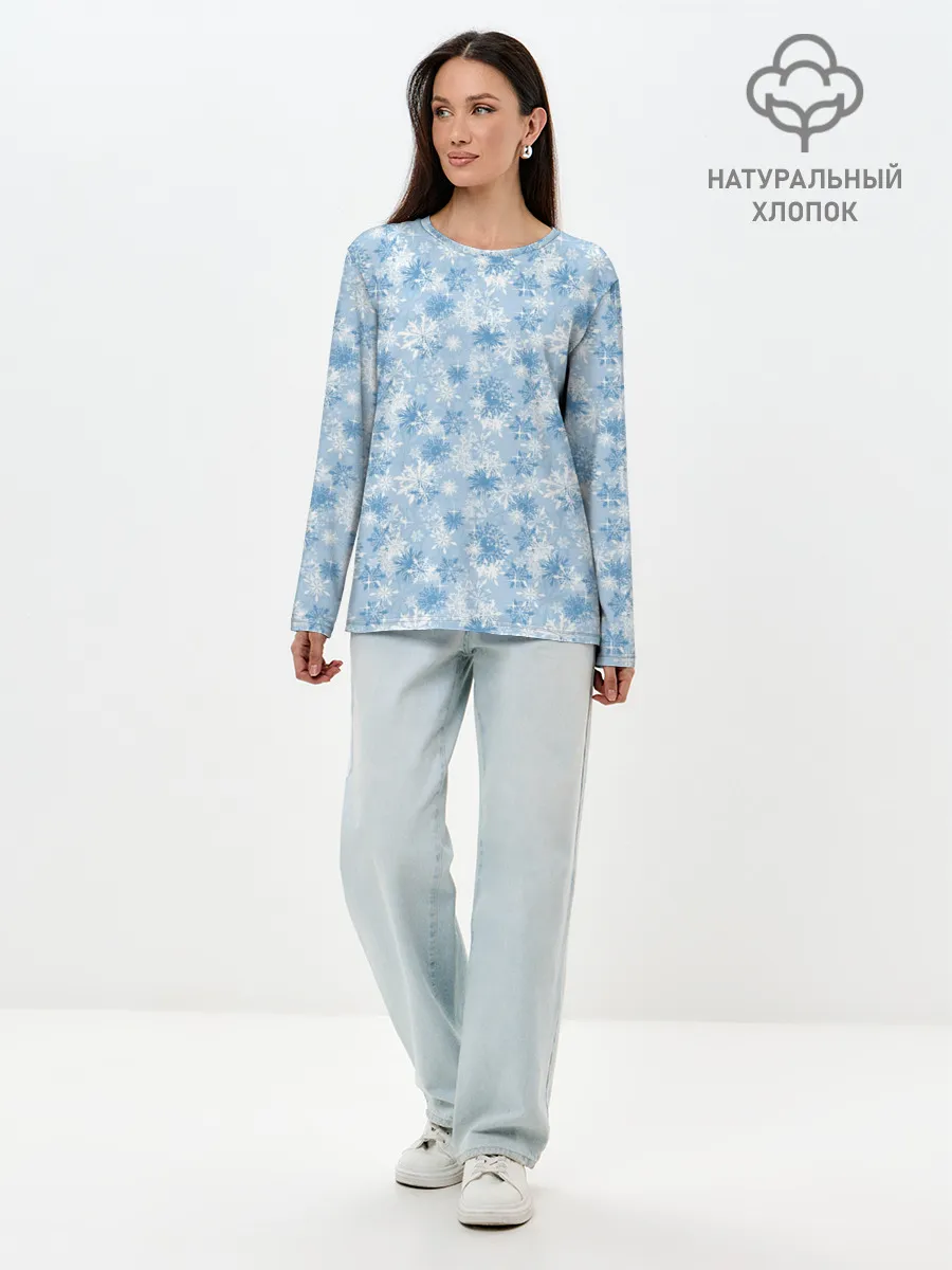 Лонгслив женский. Хлопок / Морозное Снежное Утро