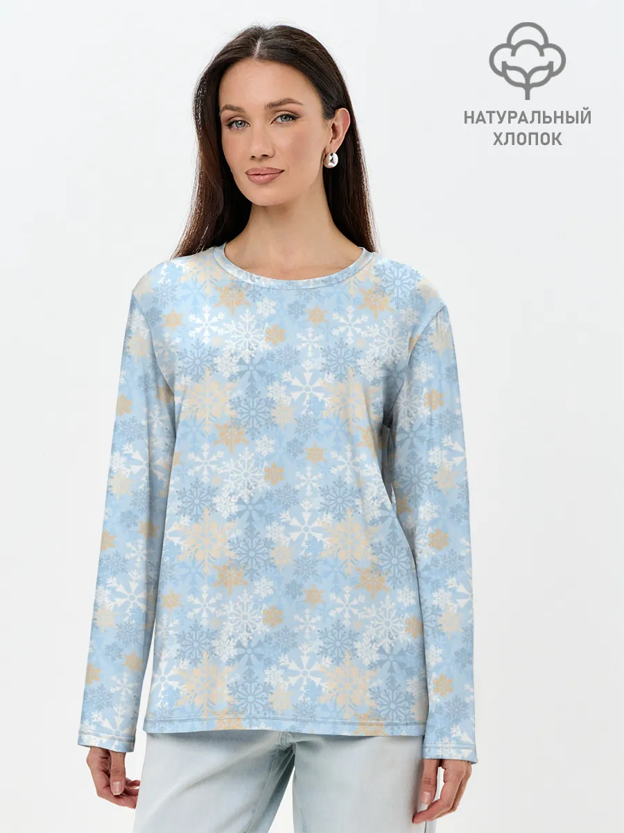 Лонгслив женский. Хлопок / Узоры Снежинки