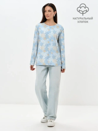 Лонгслив женский. Хлопок / Узоры Снежинки