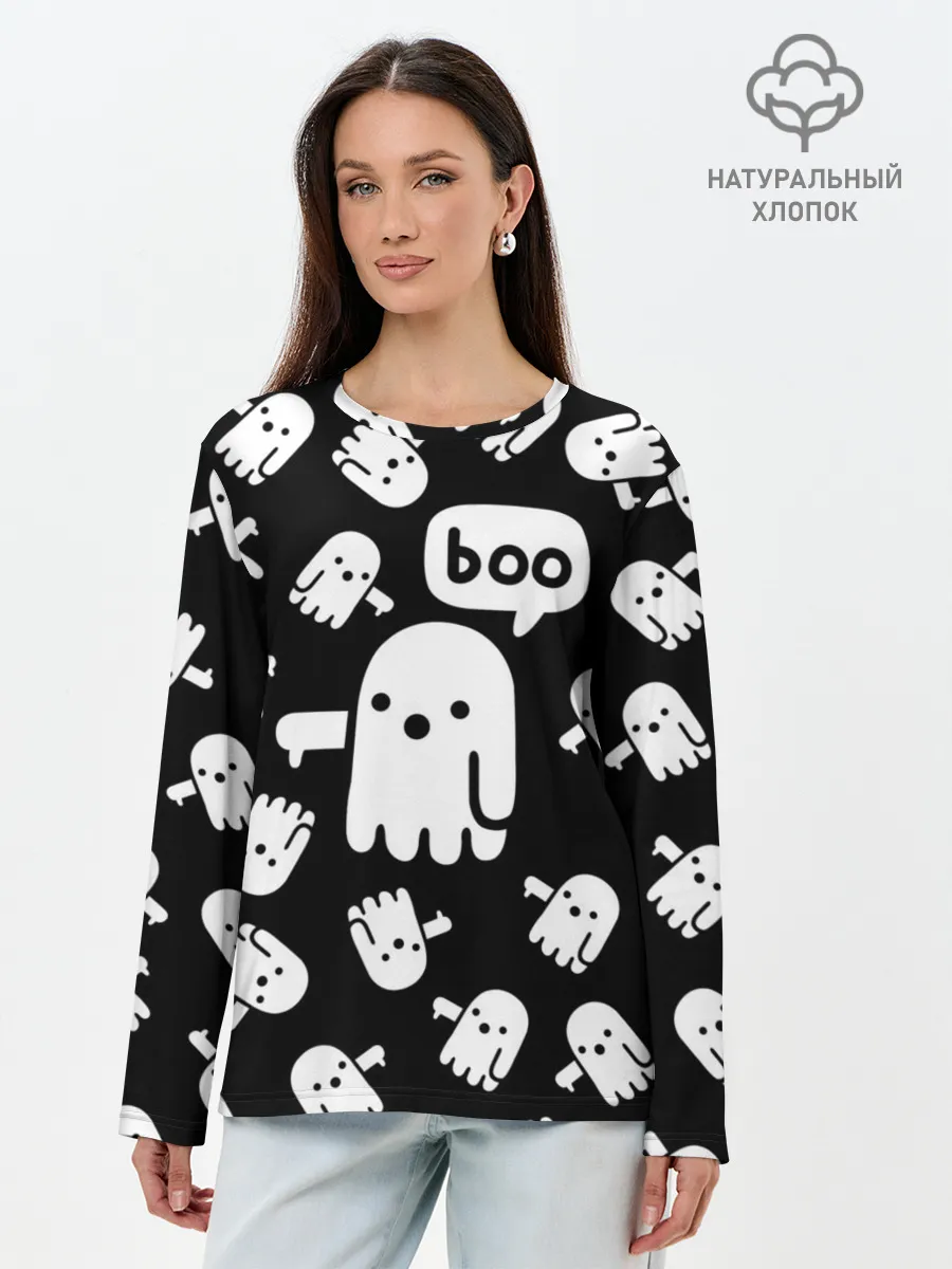 Лонгслив женский. Хлопок / BOO! ПРИВЕДЕНИЕ ХЕЛЛОУИН