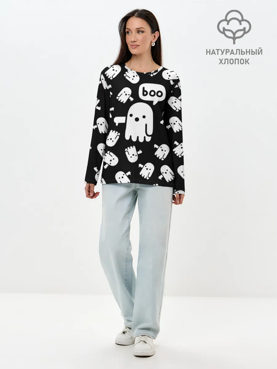 Лонгслив женский. Хлопок / BOO! ПРИВЕДЕНИЕ ХЕЛЛОУИН