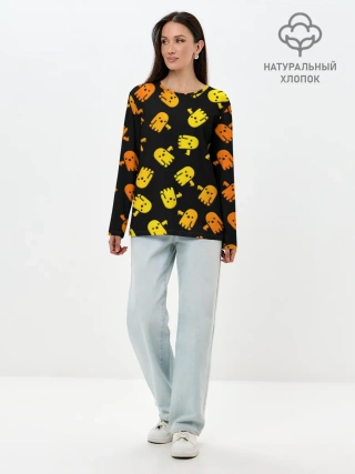 Лонгслив женский. Хлопок / BOO! ПРИЗРАК, ПРИВЕДЕНИЕ ХЕЛЛОУИН ОРАНЖЕВЫЙ