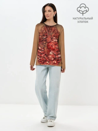 Лонгслив женский. Хлопок / Открытая грудная клетка