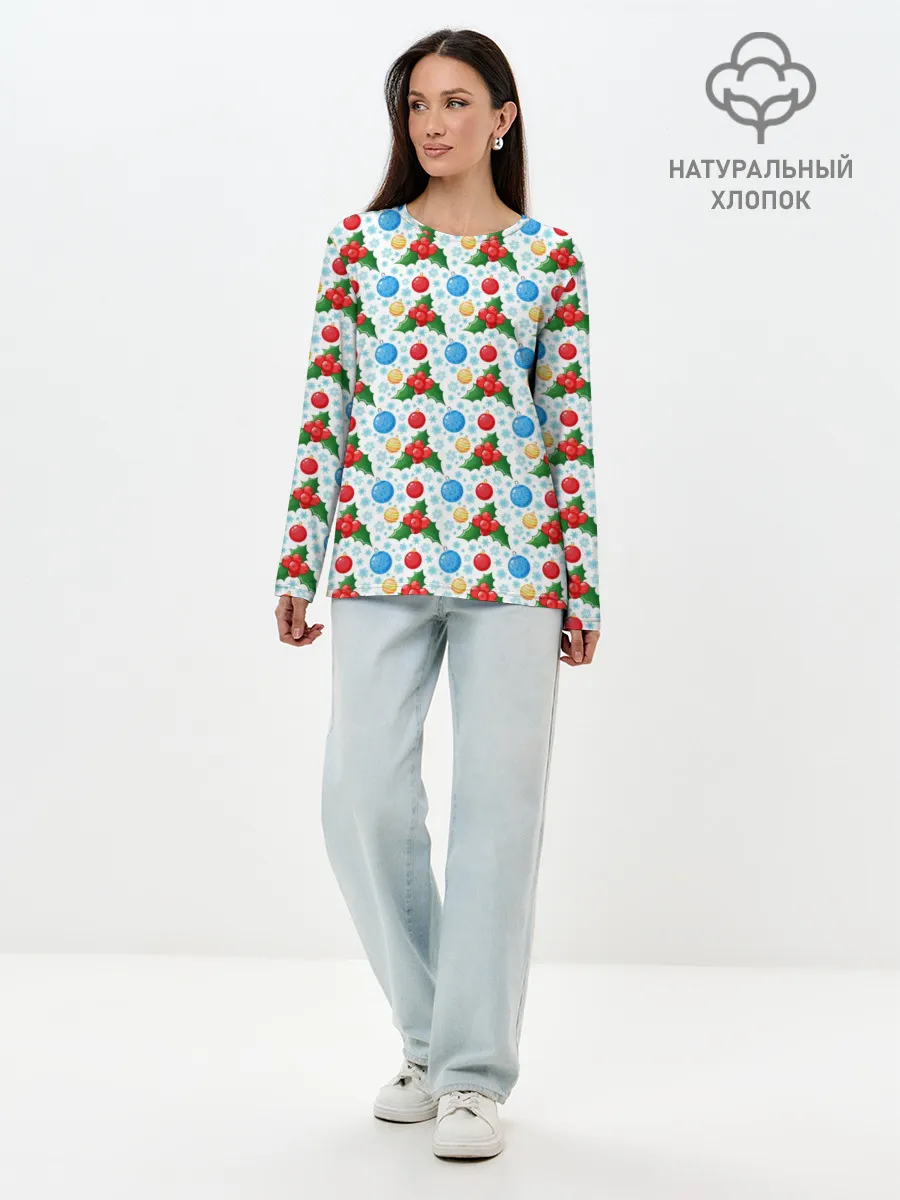 Лонгслив женский. Хлопок / Новогодняя Символика