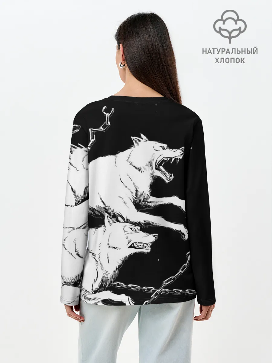 Лонгслив женский. Хлопок / Белые волки