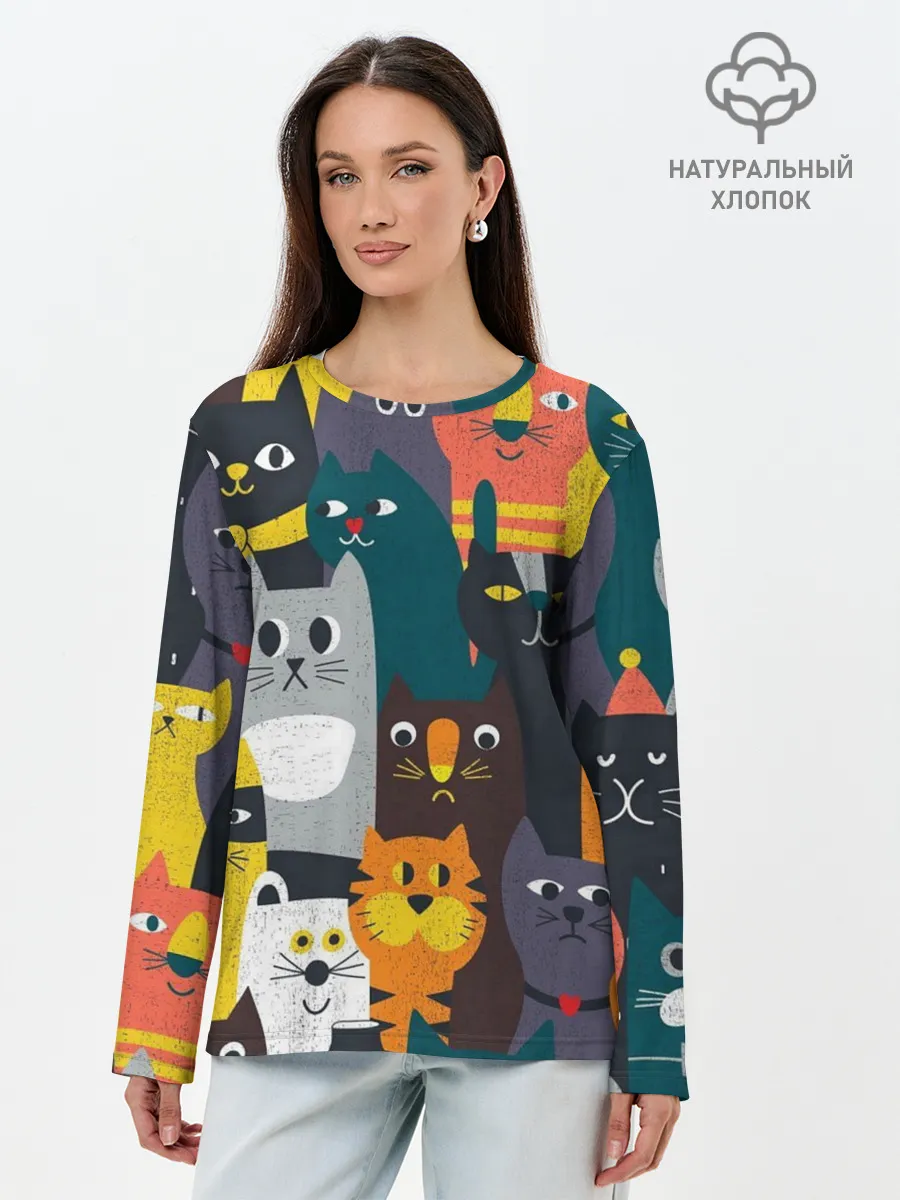 Лонгслив женский. Хлопок / крутые коты