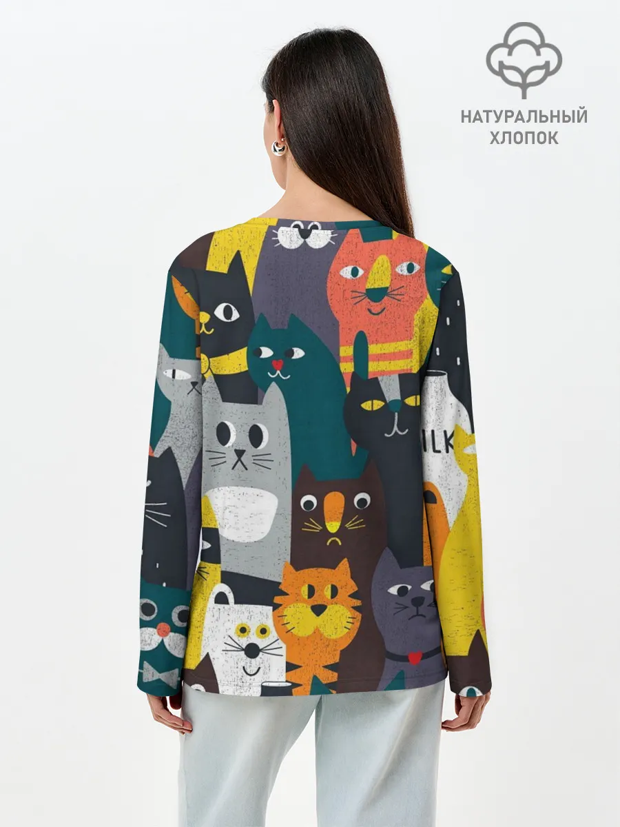 Лонгслив женский. Хлопок / крутые коты
