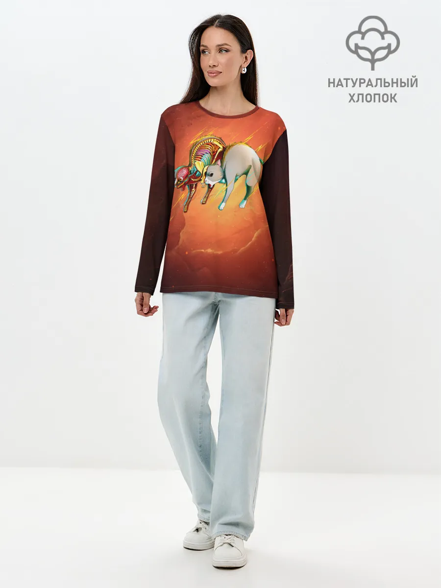 Лонгслив женский. Хлопок / Cat 50/50