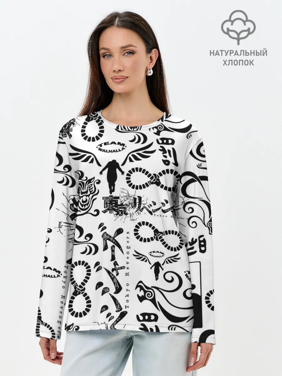 Лонгслив женский. Хлопок / ТОКИЙСКИЕ МСТИТЕЛИ ЛОГОБОМБИНГ